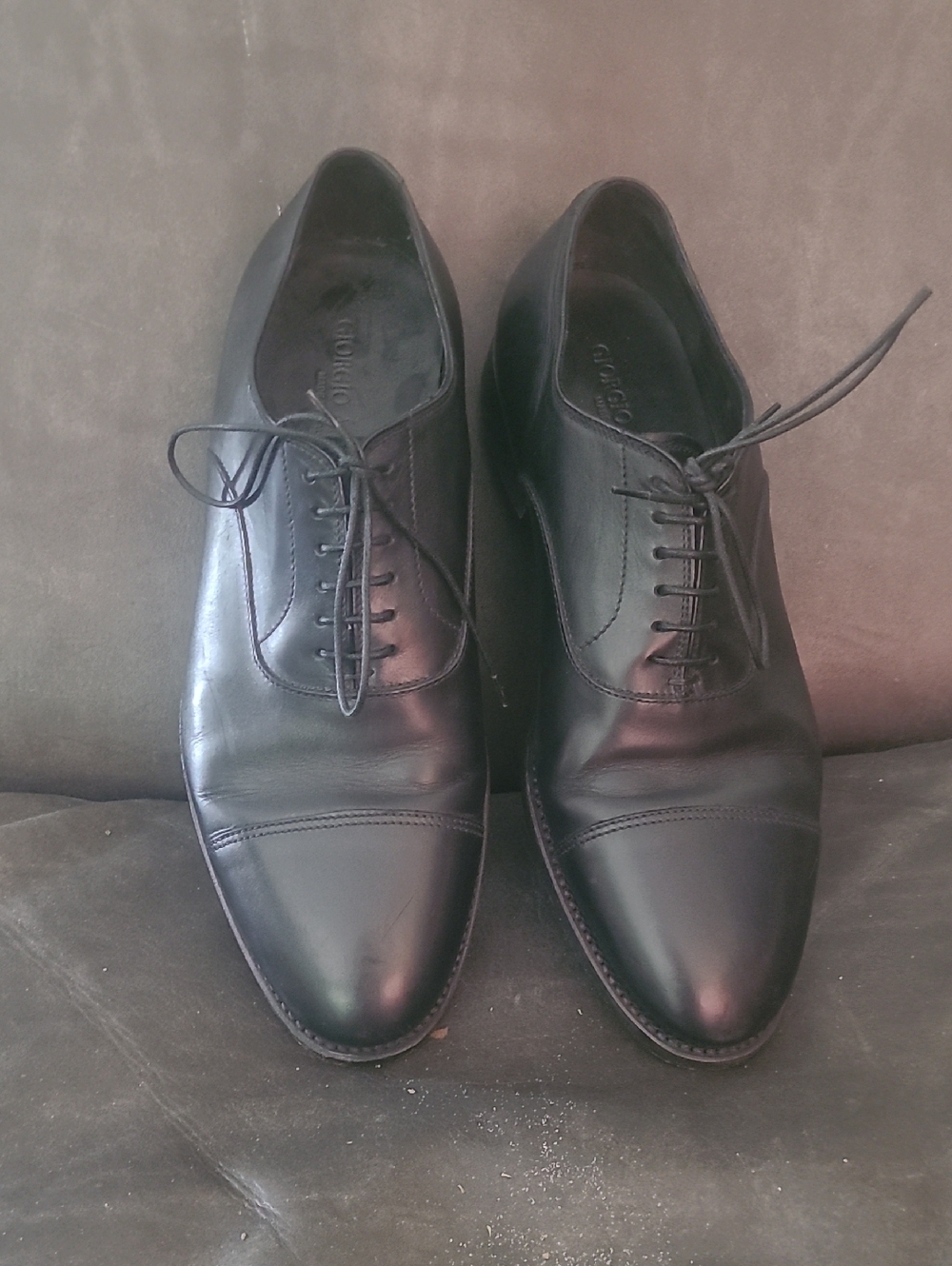 Giorgio Armani Black Cap-Toe Leather Oxfords